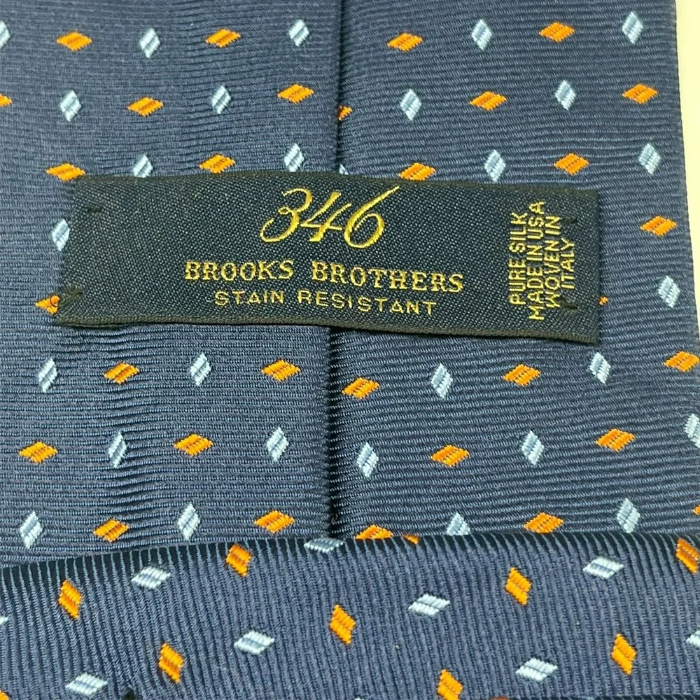 Brooks Brothers 346 Repp‎ Silk Men's Necktie Navy Geometric Colorful Diamonds